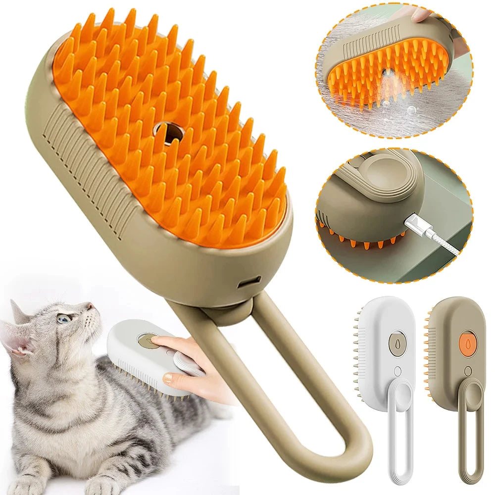 Steam Pet Grooming Brush – Self-Cleaning Electric Deshedding Brush for Dogs & Cats