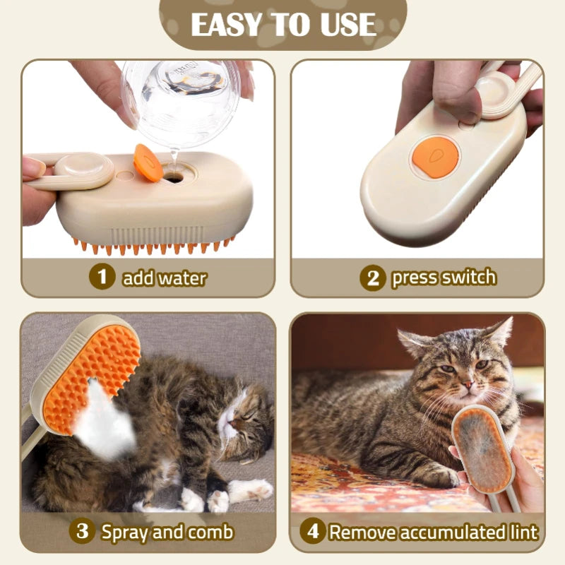 Steam Pet Grooming Brush – Self-Cleaning Electric Deshedding Brush for Dogs & Cats