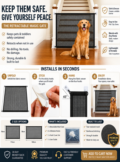 Retractable Mesh Pet Gate for Dogs & Babies